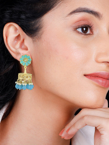 Blue Classic Gold Plated Jhumkas Earrings