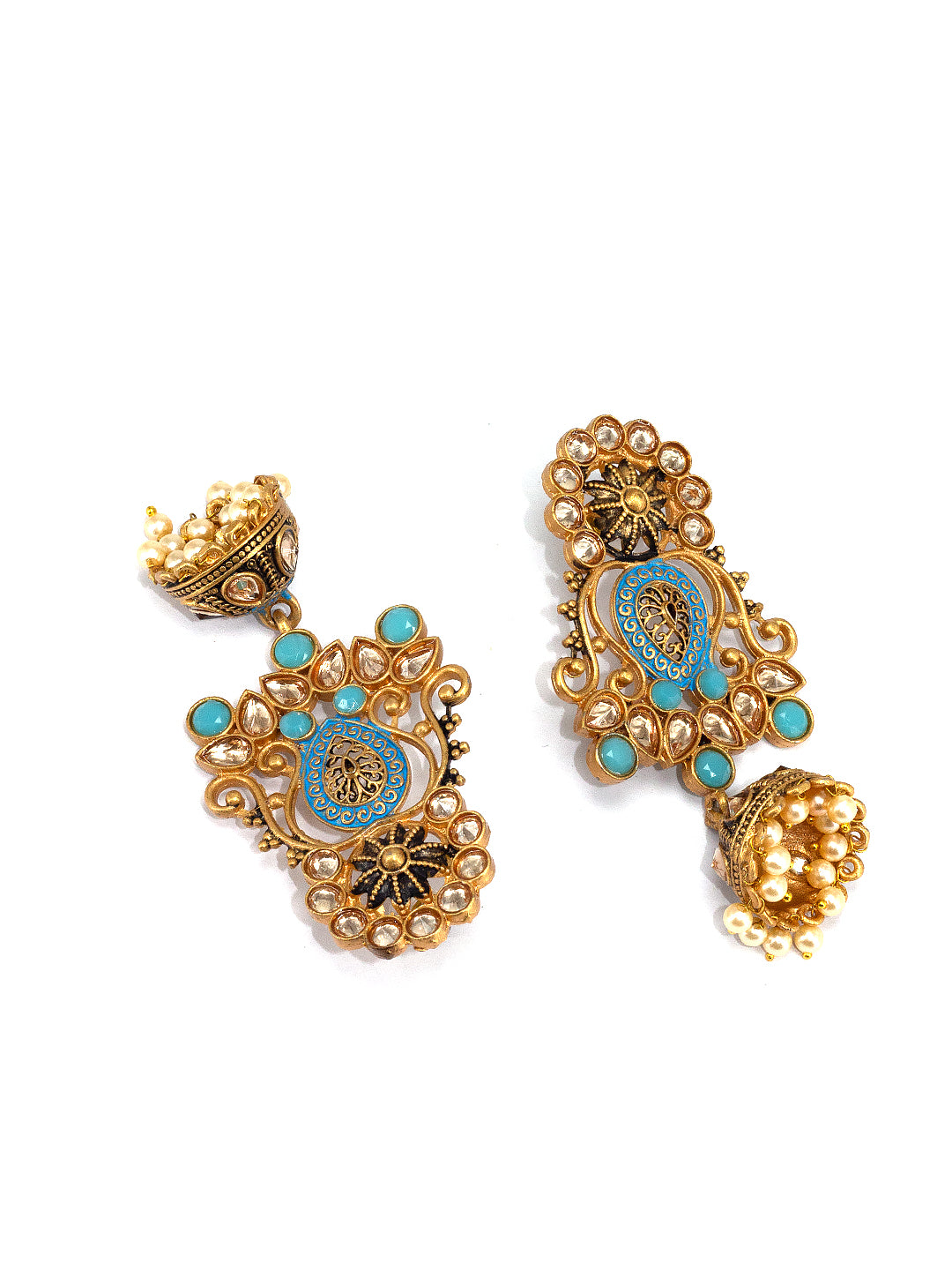 Gold Plated Blue Floral Jhumka Earrings