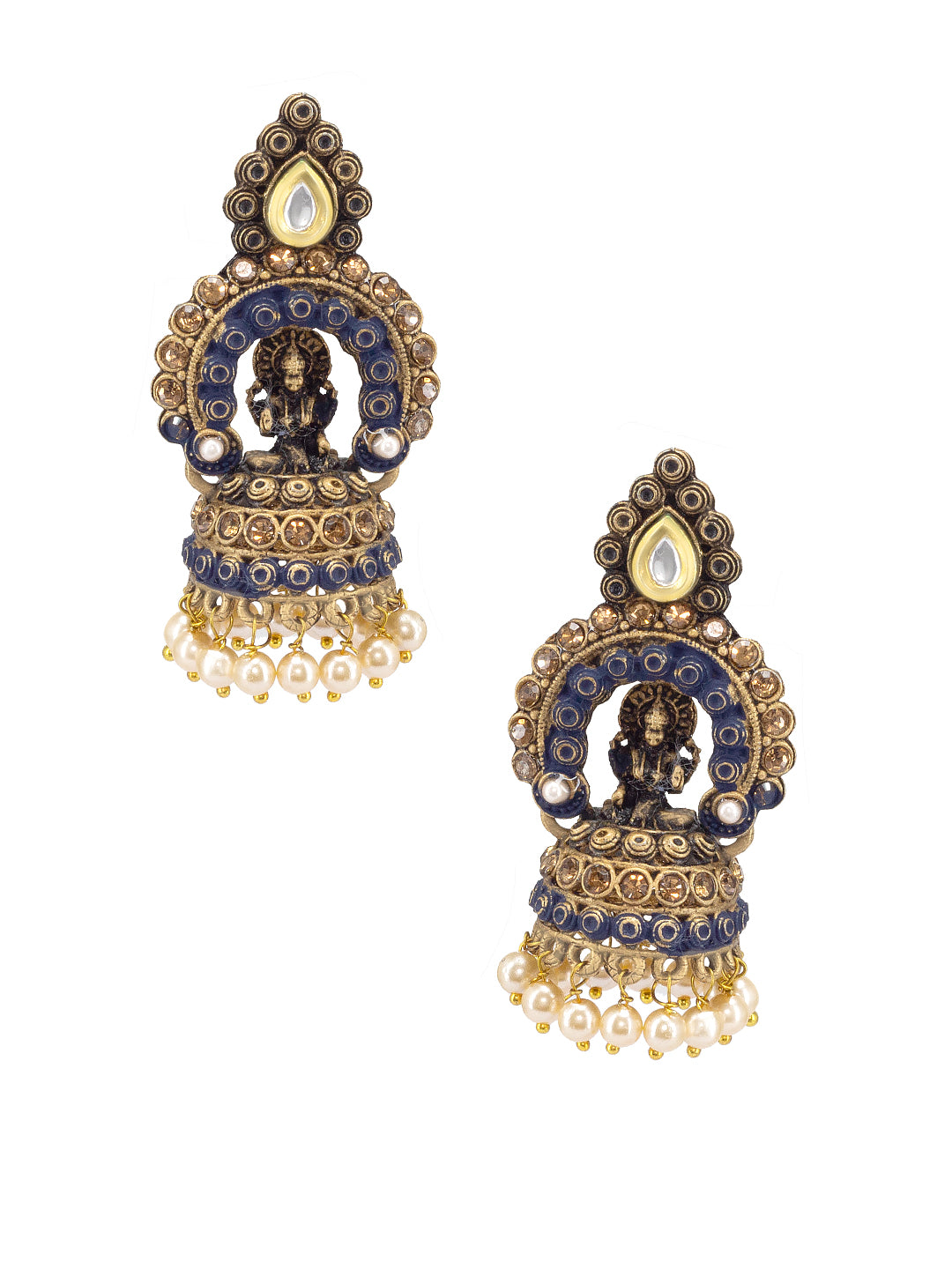 Gold Plated Blue Classic Jhumka Earrings