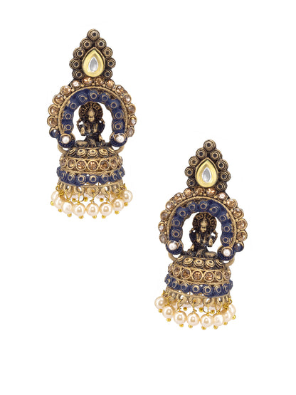 Gold Plated Blue Classic Jhumka Earrings