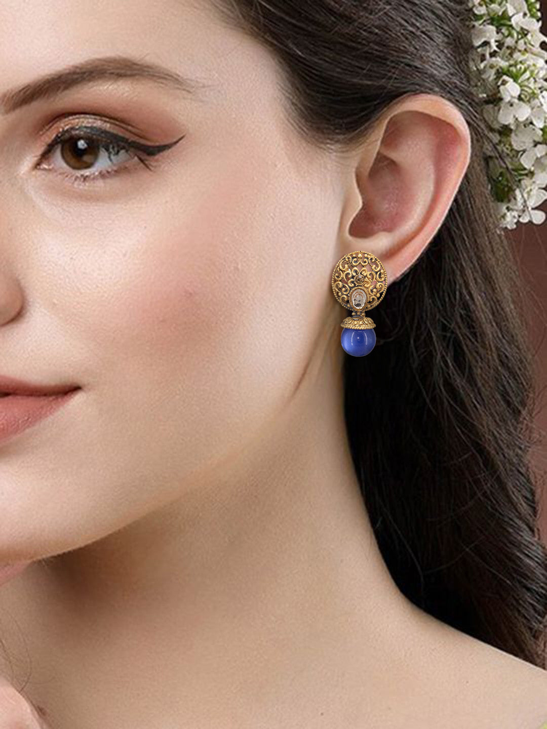 Gold Plated Blue Drop Earrings