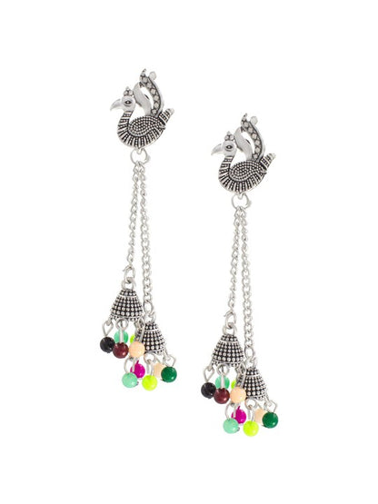 Silver Plated Peacock Shaped Jhumkas