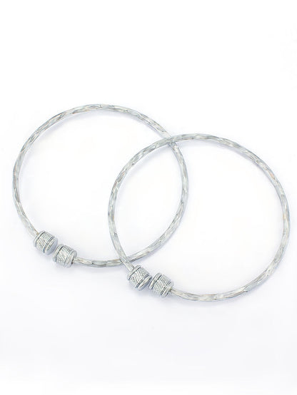 Pack of 2 Silver Plated Stainless Steel Kada Trendy Bracelet