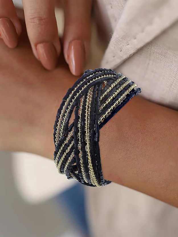 Gold & Black Beaded Cuff Bracelet