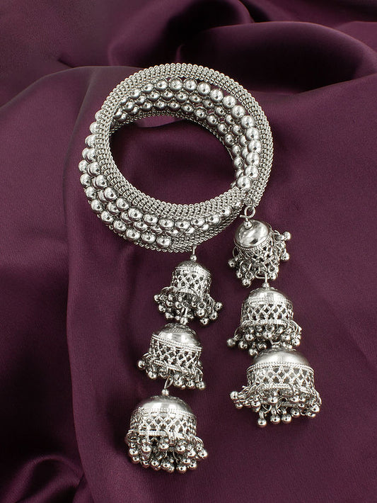 Silver Oxidised Multistrand Wraparound Bracelet with Three Layer Jhumki