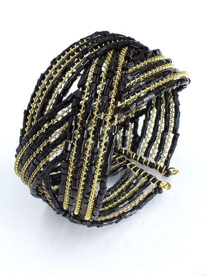 Gold & Black Beaded Cuff Bracelet