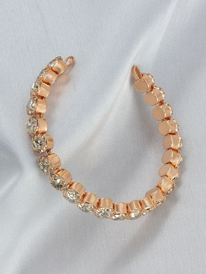 Rose Gold Plated CZ Studded Cuff Bracelet For Girls