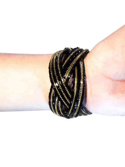 Gold & Black Beaded Cuff Bracelet