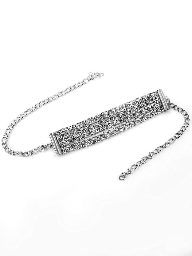 Silver Plated CZ Studded Adjustable Bracelet For Women