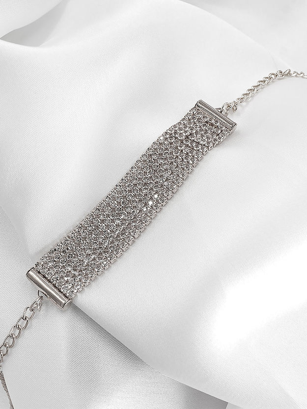 Silver Plated CZ Studded Adjustable Bracelet For Women