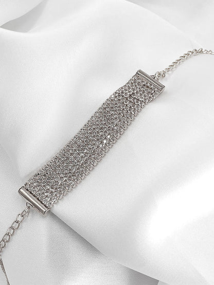 Silver Plated CZ Studded Adjustable Bracelet For Women