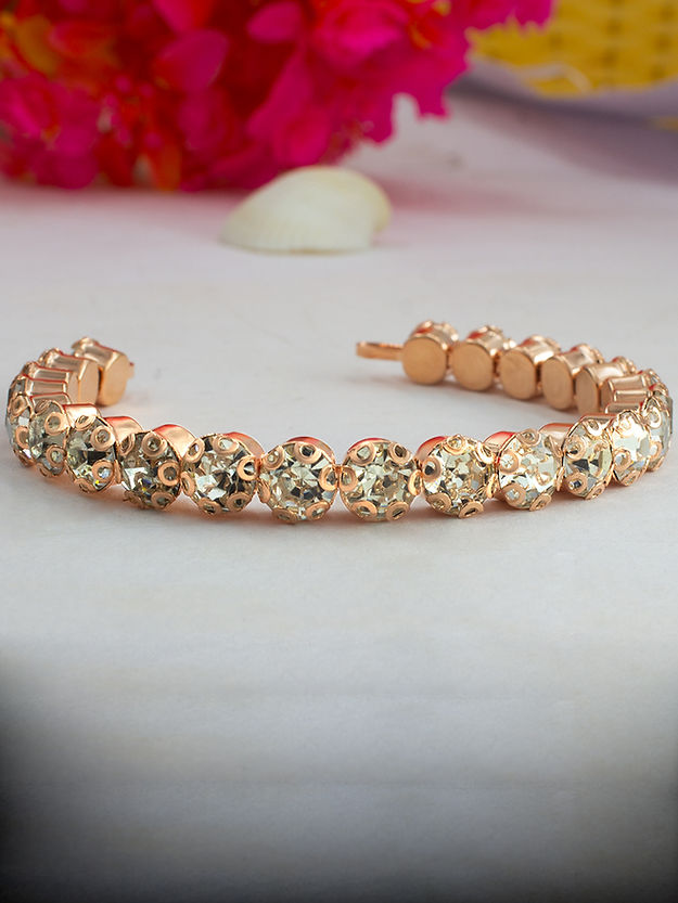 Rose Gold Plated CZ Studded Cuff Bracelet For Girls