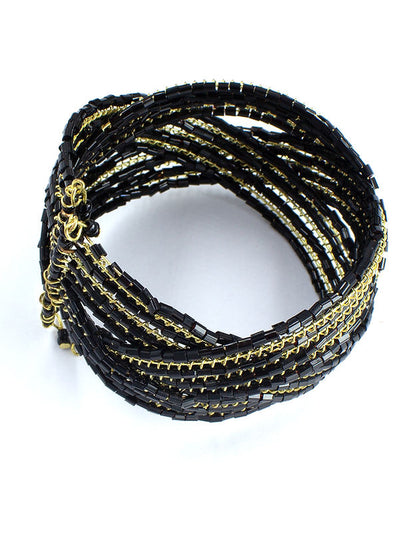 Gold & Black Beaded Cuff Bracelet