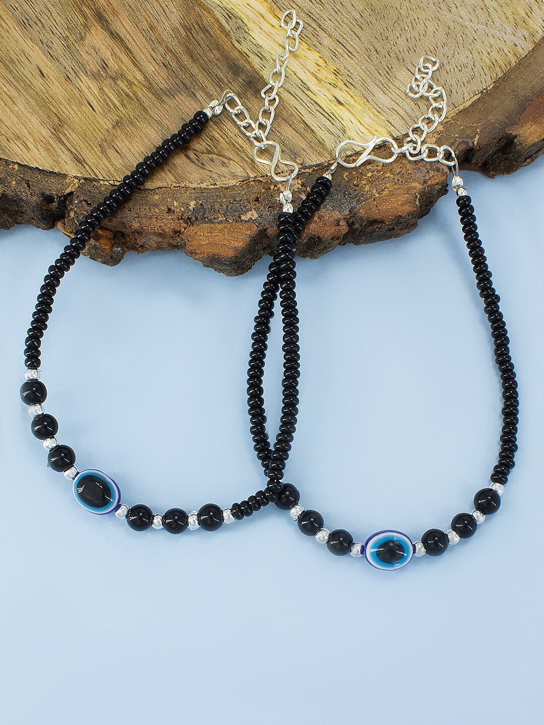 Pair of Beaded Evil Eye Anklets For Women