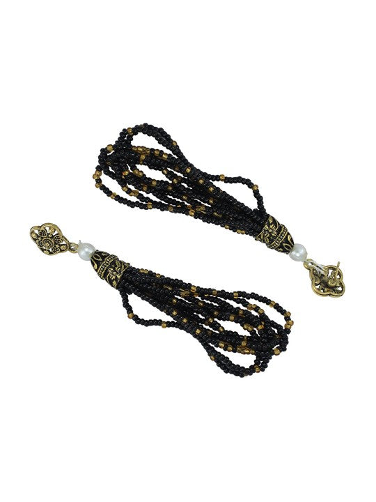 Brass-Plated Black Beaded Necklace & Earrings Set