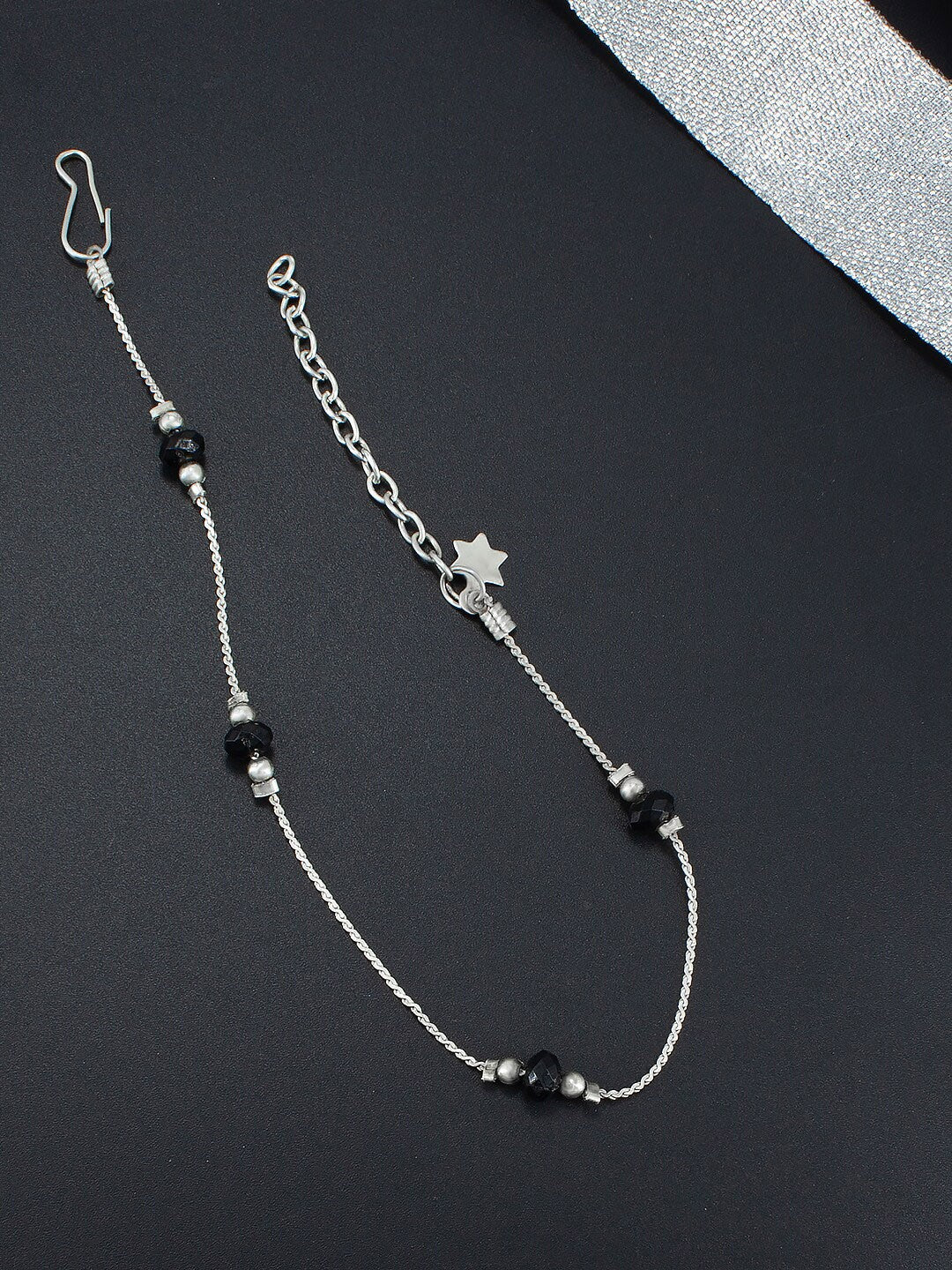 Silver-Plated Beaded Artificial Beads Anklet