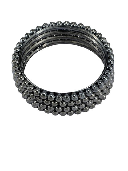 Set of 4 Silver Oxidised Gun Metal Color Beaded Bangles