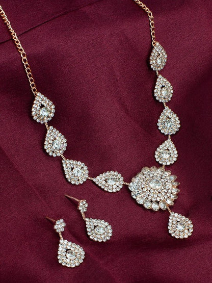 Rose Gold-Plated CZ Studded Jewellery Set