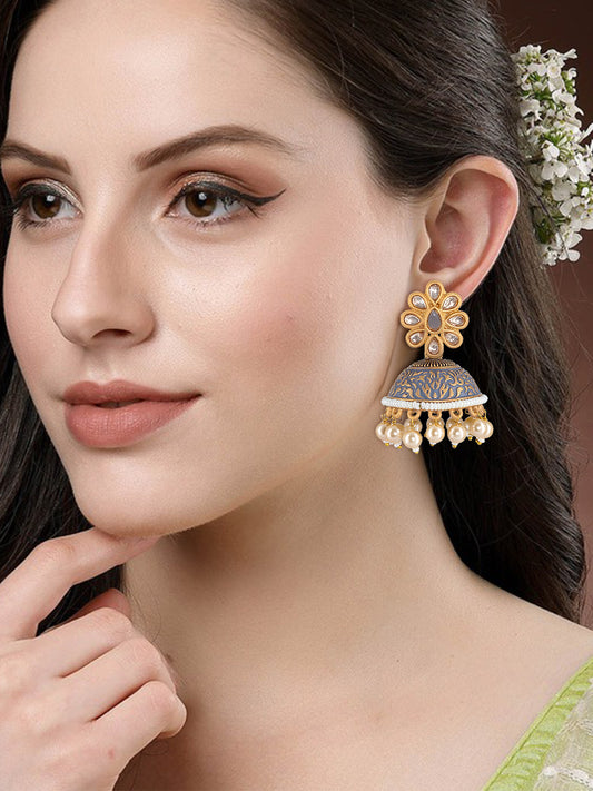 Gold-Plated Gray Classic Jhumkas Earrings