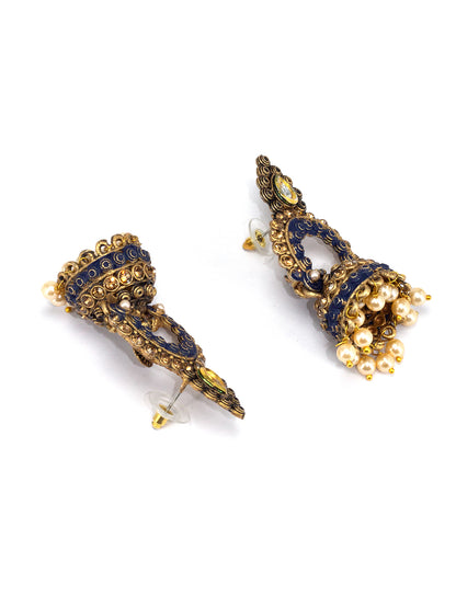 Gold Plated Blue Classic Jhumka Earrings