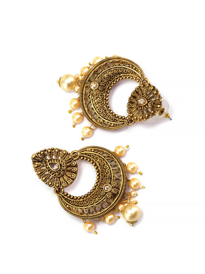 Gold-Plated Crescent Shaped Beaded Chandbalis