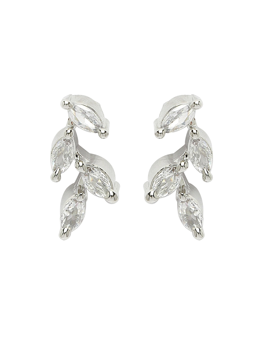 Silver-Plated Leaf American Diamond-Studded Jewellery Set