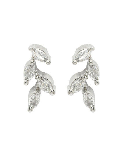 Silver-Plated Leaf American Diamond-Studded Jewellery Set