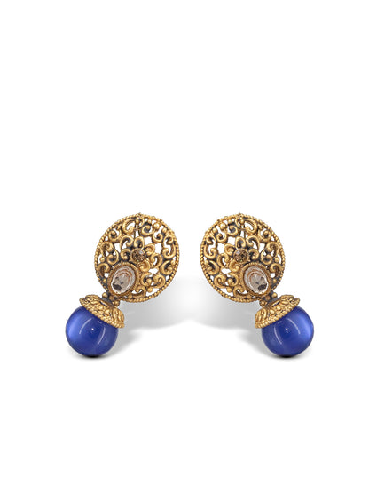 Gold Plated Blue Drop Earrings