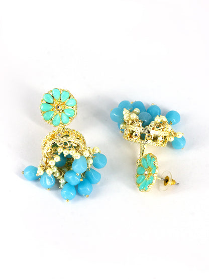 Blue Classic Gold Plated Jhumkas Earrings