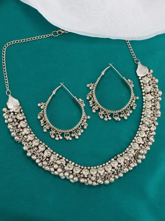 Silver Oxidised Beaded Jewellery Set