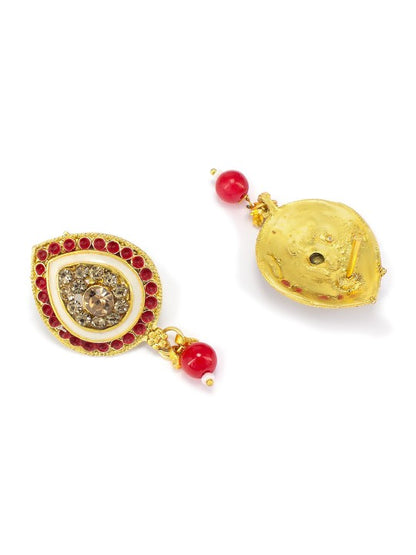 Gold Plated Red & Green Artificial Stones Jewellery Set