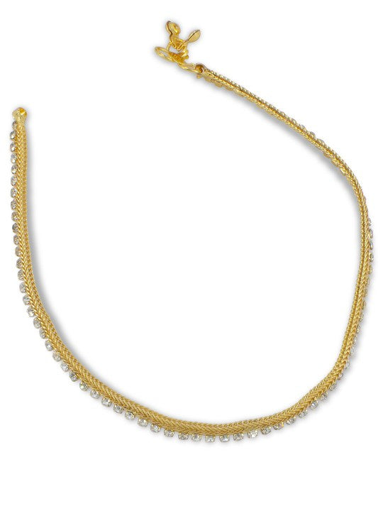 Pair of Gold-Plated AD Studded Anklets For Women