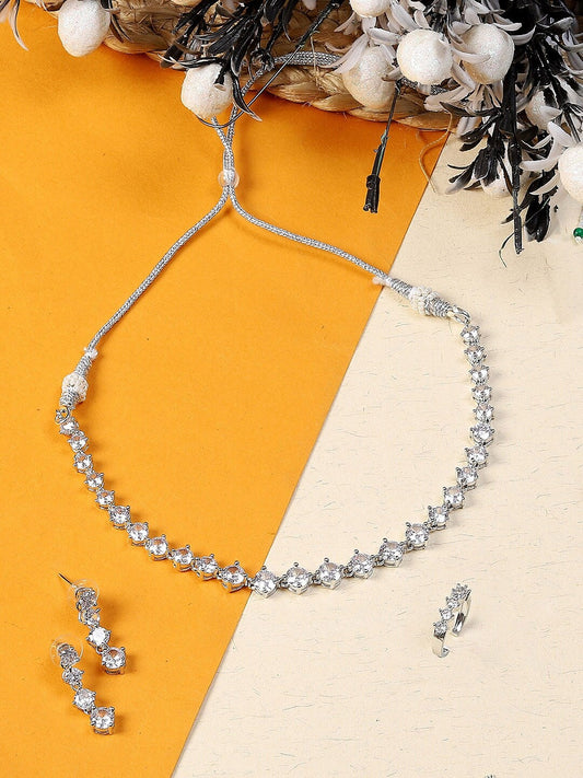 Rhodium-Plated American Diamond Studded Jewellery Set