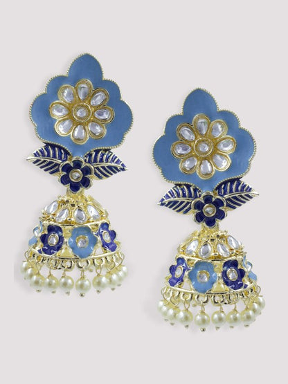 Blue Classic Gold Plated Jhumkas Earrings