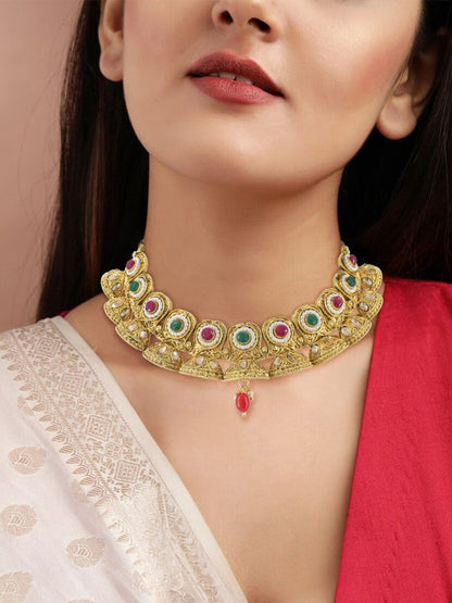 Gold-Plated Jhumki Design Stone-Studded Jewellery Set