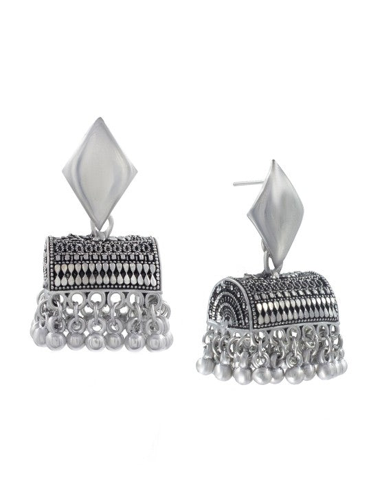 Silver Plated Classic Shaped Oxidised Jhumkas