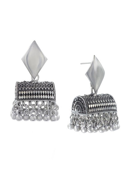 Silver Plated Classic Shaped Oxidised Jhumkas