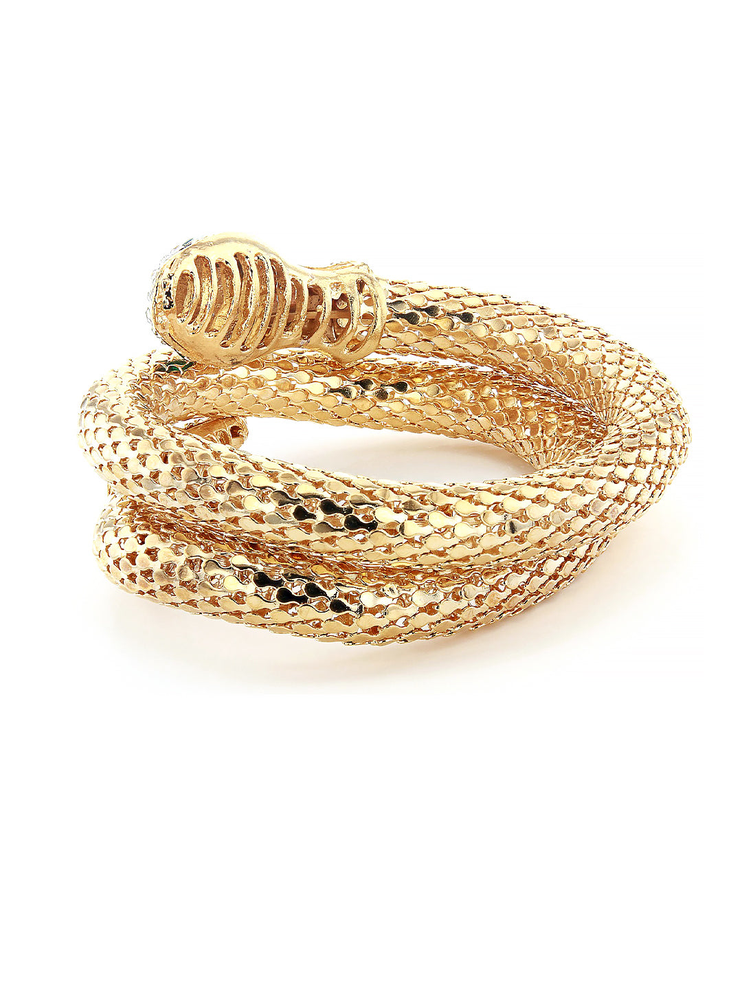 Serpenti Gold Plated & Black Rhinestone Wraparound Bracelet For Women