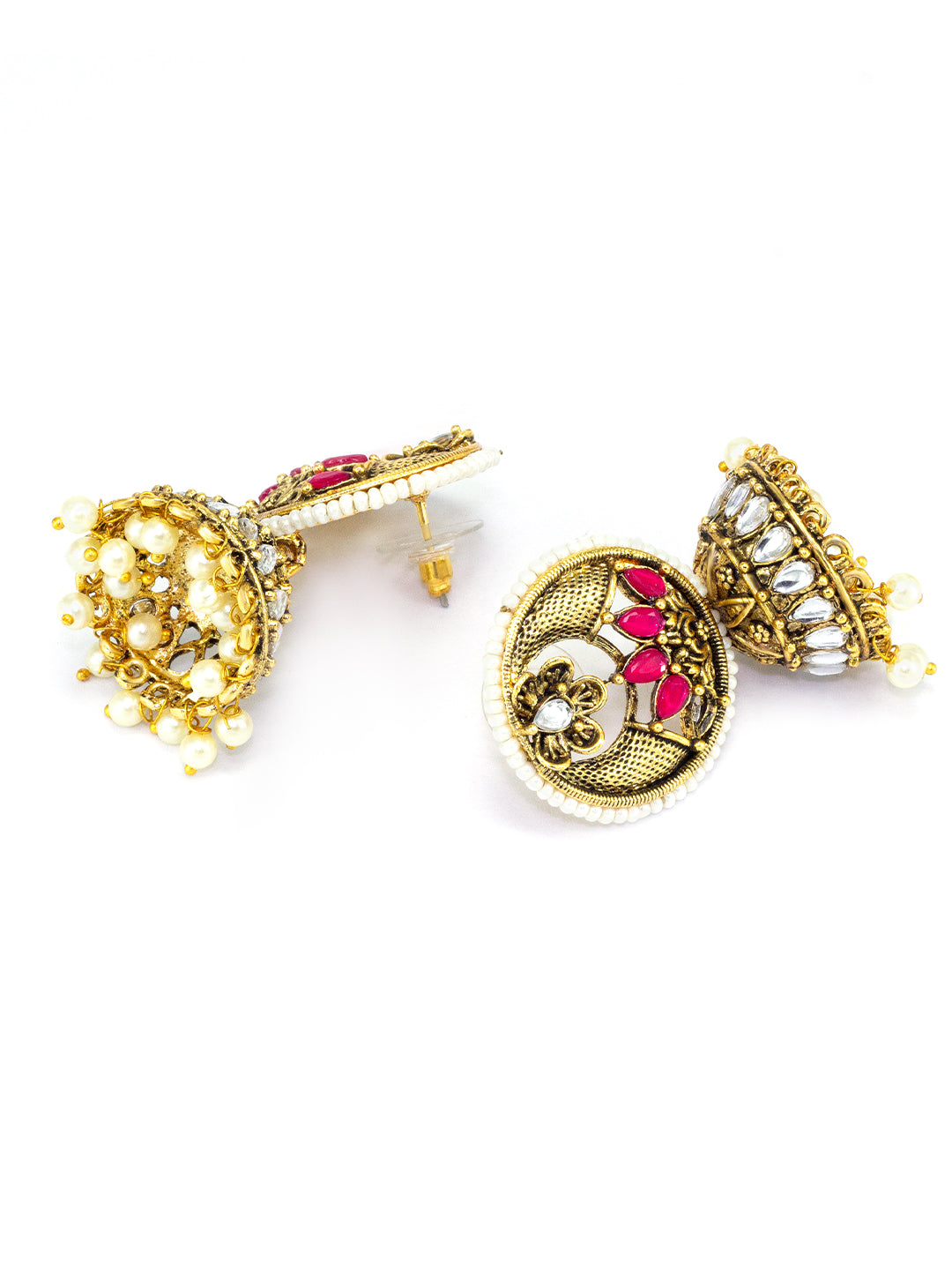 Gold-Toned Dome Shaped Kundan Studded Jhumkas