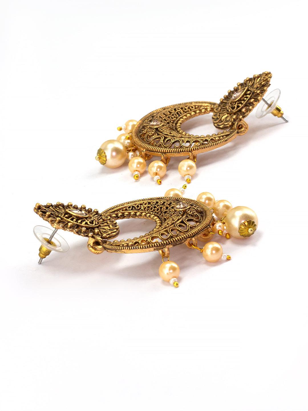 Gold-Plated Crescent Shaped Beaded Chandbalis