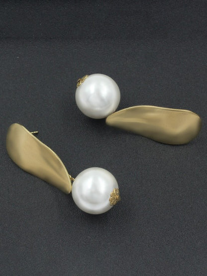 Gold Plated Faux Pearl Drop Earrings