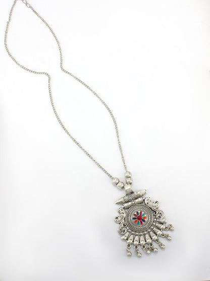 Silver Oxidised Long Afghan Necklace