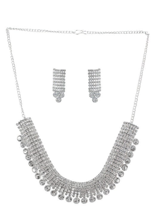 Silver-Plated Cubic Zirconia Studded Jewellery Set