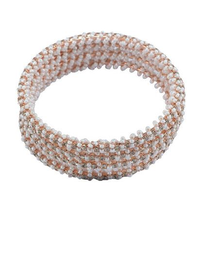 Set of 4 Rose Gold Plated White Beaded Bangles