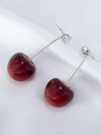 Silver Plated Cherry American Diamond Studded Drop Earrings