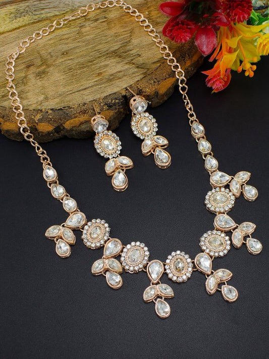 Rose Gold Plated CZ Studded Jewellery Set