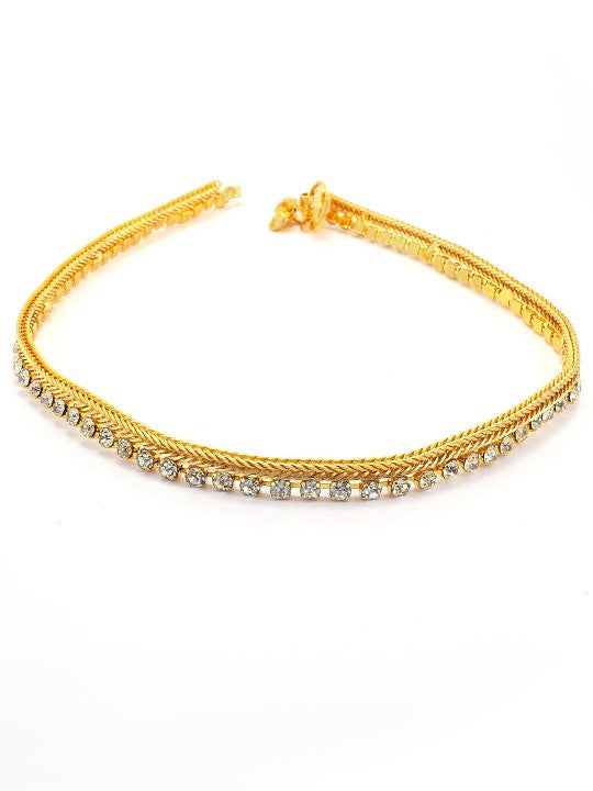 Pair of Gold-Plated AD Studded Anklets For Women