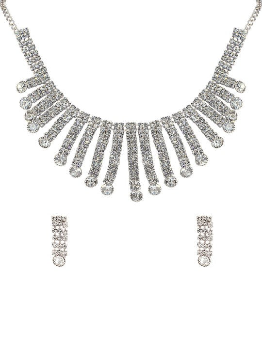 Silver-Plated CZ Studded Jewellery Set