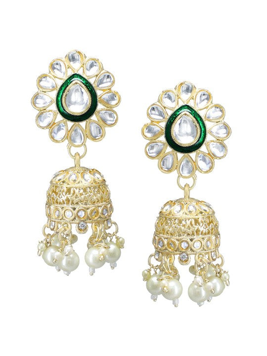 Gold Plated Green Kundan Studded Jewellery Set With Maangtika