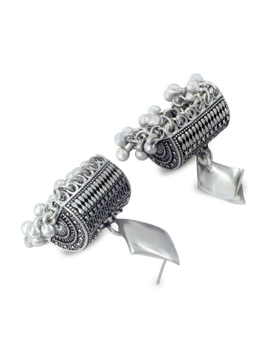 Silver Plated Classic Shaped Oxidised Jhumkas